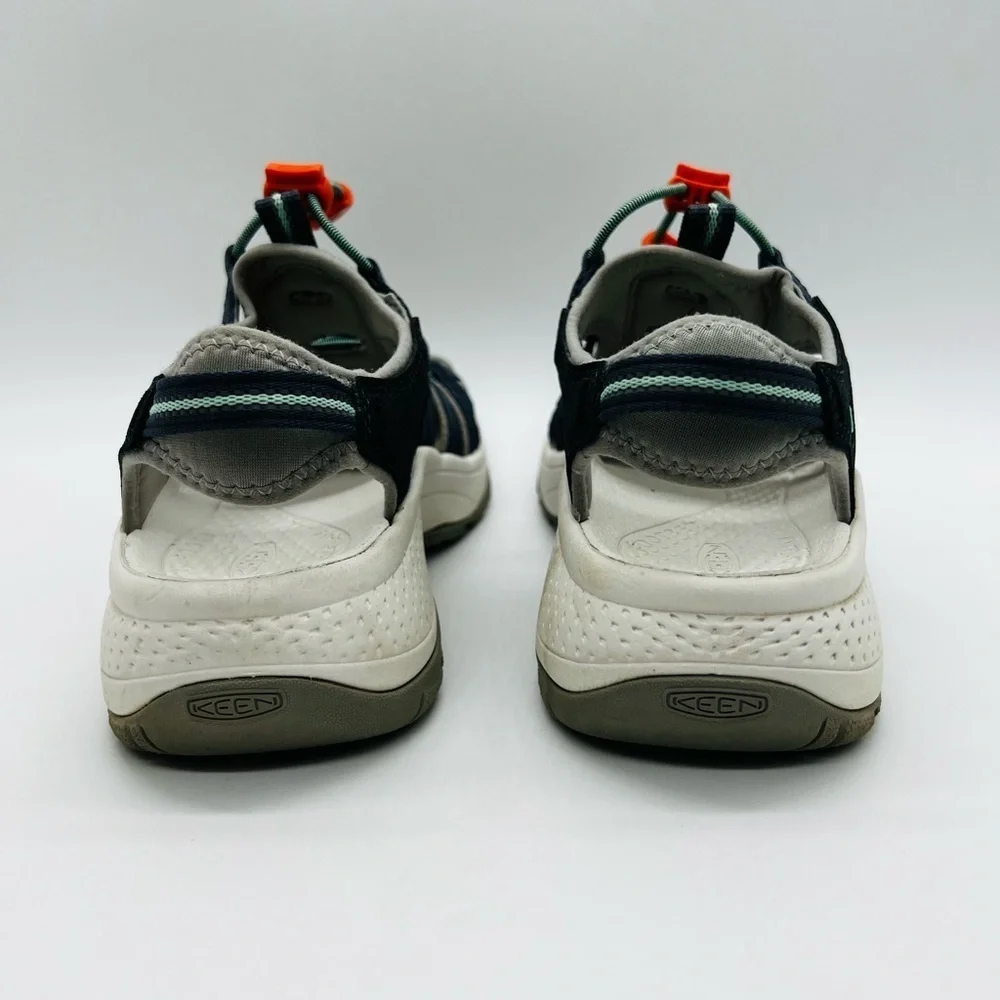 KEEN Women’s Stylish Blue and Gray Waterproof Sandals with Orange Accents Size 7